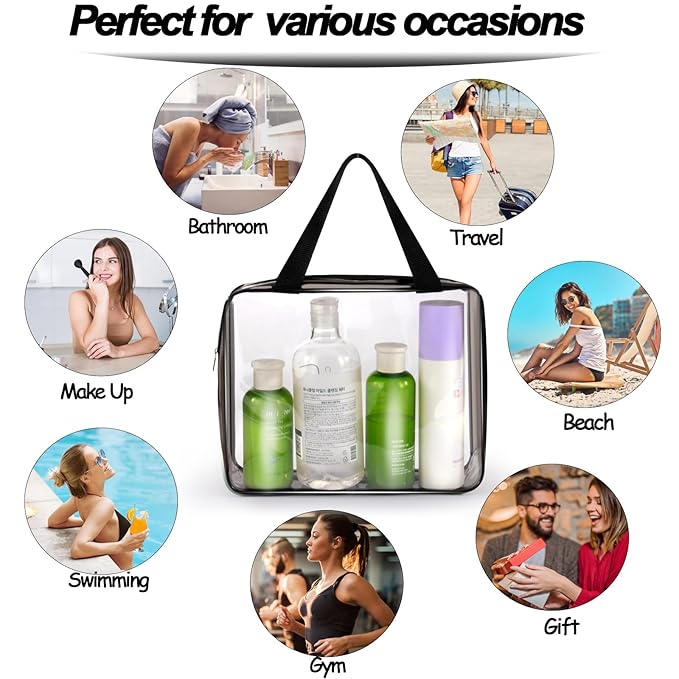 2Pcs Crystal Clear PVC Travel Toiletry Bag Kit for Women Men, Waterproof Vinyl Packing Organizer Storage Bags with Zipper Handle Straps, Cosmetic Pouch Carry on Airport Airline Compliant Bag Handbag