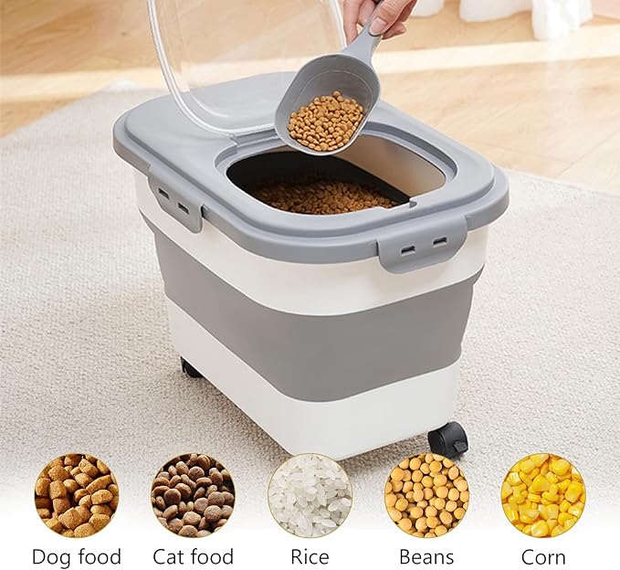 Dog Food Storage Container 2pack*20LB,Collapsible Dog Food Container with Travel Silicone Bowl and Scoop for Dog/Cat/Bird Food/Cat litter,Keep Dry Food Fresh,Easy to Move.