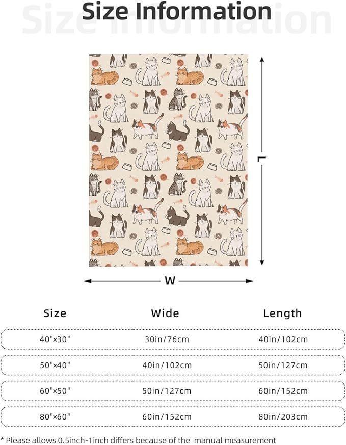 Kids Cats Print Blanket Throw 80"x60", Plush Flannel Blankets with Cats On It, Soft Warm Decorative for Kids Women Adults Cat Lovers