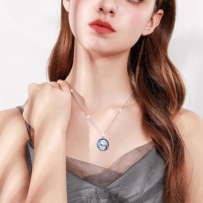 925 Sterling Silver Animal Necklaces Lion/Honeybee/MaMa Bear/Koalas Necklace Adjustable Chain Animal-Lover Pendant CZ/Moonstone Jewelry For Women Men