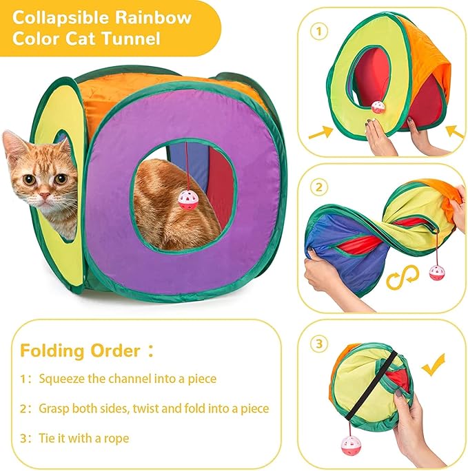 Blnboimrun Cat Tunnel with Play Ball, Interactive Peek-a-Boo Cat Chute Cat Tube Toy, Camouflage 3 Way Tunnel for Indoor Cat