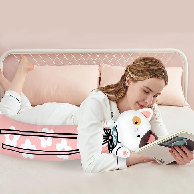 Long Cat Plush Pillow Cherry Blossom Cat Body Pillow Soft and Huggable Stuffed Animals Kawaii Plush Pillow for Girls Boys and Girlfriend, (Pink,33.5in/85cm)
