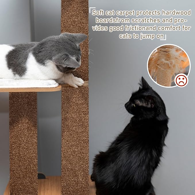 Cat Scratching Climbing Carpet Mat, Self-Adhesive Trimmable Anti Cat Scratcher Couch Furniture Protector from Cat Claws, Cat Post Covered Pad Replacement for DIY Cat Tree (Brown, 15.8" x 79")