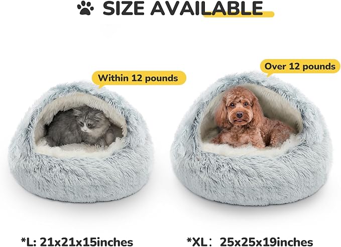 CATISM Cat Bed, Plush Hooded Cat Beds for Indoor Cats, Calming Cat Nest, Self Warming Cat Bed Cave, Cozy Cat Pod for Indoor Cat or Small Dog, Removable Washable Cat Cove with Non-Slip Bottom