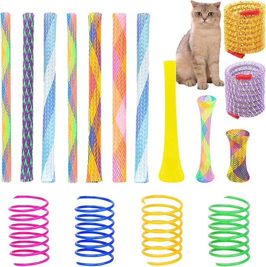 46 Pcs Cat Spring Toys Set, Colorful Cat Spring Toy and Cat Tube Toy Interactive Cat Toy for Indoor Cats, Playful Flexible Cat Plastic Coil Spiral for Kittens to Swat, Bite, Hunt (Random Color)