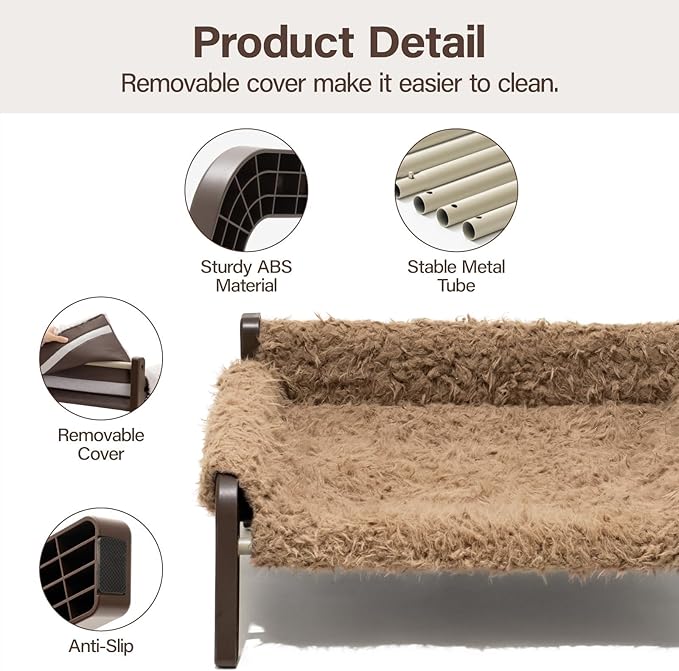 MEWOOFUN Cat Couch,Cat Sofa Elevated Cat Bed Small Elevated Dog Bed Cat Beds for Indoor Cats Kitten Bed with Non-Slip Bottom Pet Bed Indoor/Outdoor Up to 44 Lbs(Plush Brown)