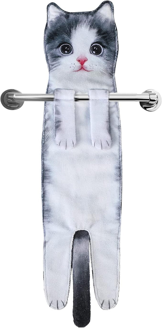 Cat Funny Hand Towels for Bathroom Kitchen- Cute Decorative Kitten Decor Hanging Face Towels- Unique Housewarming Valentines Mothers Birthday Gifts for Women Mom Cat Lovers