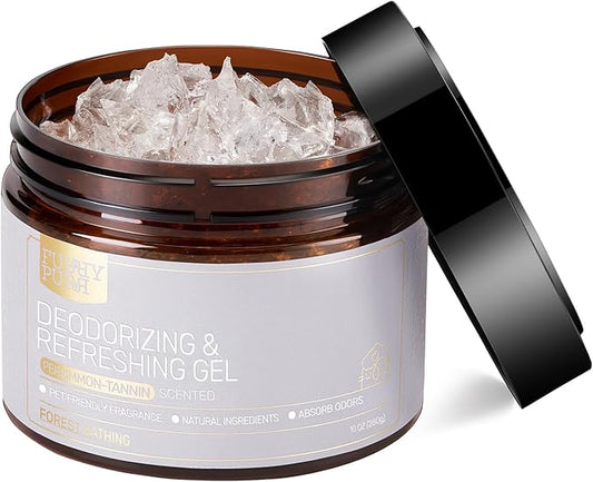 Furry Purr Cat Litter Deodorizer, Litter Box Deodorizer Gel, Forestbathing Scent Beads, Pet Odor Eliminator for Home, Natural Persimmon-Tannin Ingredients, Long-lasting, 10 oz