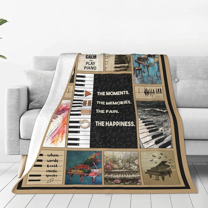 Piano Blanket Piano Keys Music Notes Decor Throw Blanket Super Warm Soft Plush Lightweight Fleece Flannel Blanket Musical Gifts for Teachers Girls Boys Women Adults for Sofa Couch Bedding 60"X80"