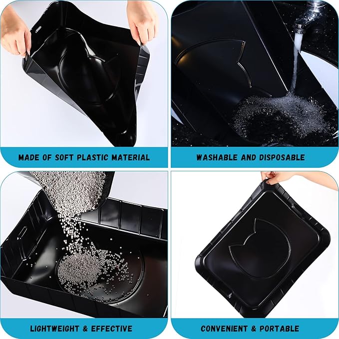Bokon 25 Pcs Disposable Litter Boxes for Cats Plastic Cat Litter Tray Kitten Litter Pan for Kitty Rabbit Guinea Pig Hamster Pets Supplies Travel Home Toilet, 15.7 x 11.8 x 3 Inches, Black