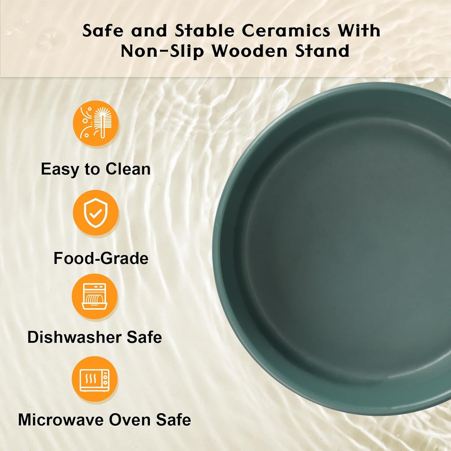 SPUNKYJUNKY Ceramic Elevated Dog Bowls 2 Pack - 5.1inch Raised Dog Bowls with Non-Slip Wooden Stand for Small Dogs Dishwasher Safe(Green,13.5OZ*2)