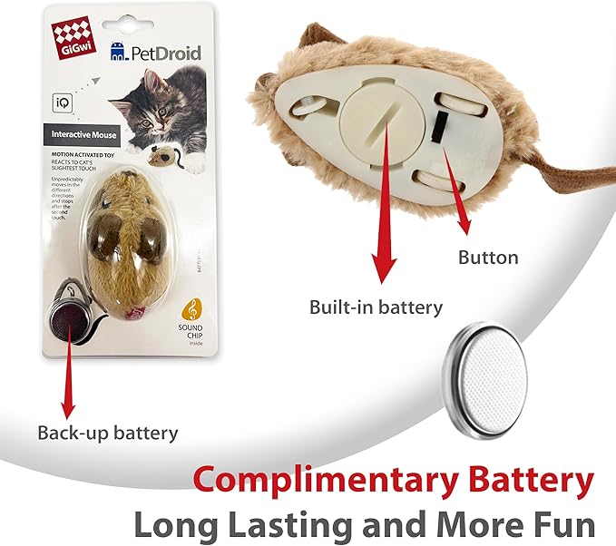 Gigwi Interactive Cat Toys For Indoor Cats, Moving Cat Toy For Bored Indoor Adult Cats, Automatic Electronic Moving Mouse Cat Toys With Realistic Squeaky, Kitten Toys For Hunting Play Exercise