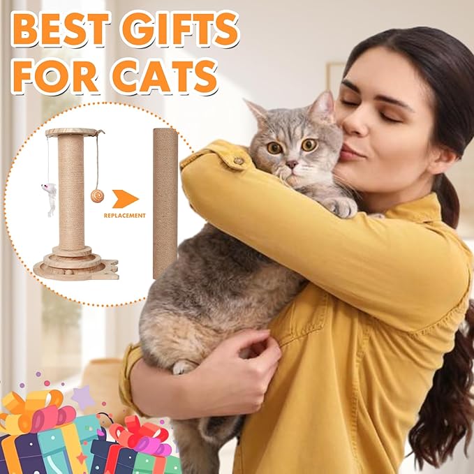 PowerKing 4-Pack 15.7" Cat Scratching Post Replacement - Natural Sisal Rope Scratcher Poles with M8 Screws for Indoor Cat Tower Renewal Parts, Cat Furniture Refill Parts (Nature)