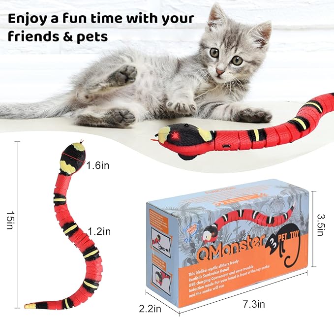 Snake Cat Toy, Smart Sensing Cat Toys for Cats, Rechargeable Automatically Sense Obstacle and Escape, Moving Electric Cat Snake Toy Prank Pet Gift with Infrared Induction