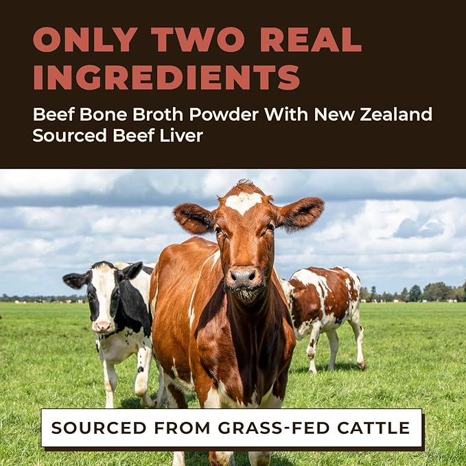Bone Broth for Dogs and Cats with Beef Liver – Human Grade Grass Fed Beef Bone Broth Powder for Pets – Dog Food Toppers for Picky Eaters - Supports Joints & Gut Health – Freeze Dried Liver - 8oz