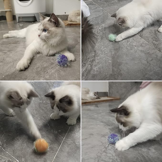 Cat Ball Toy Cat Toy Pom Pom Sparkle Fuzzy Balls 2 Inches Interactive Cat Toy Assorted Color 12 Pack