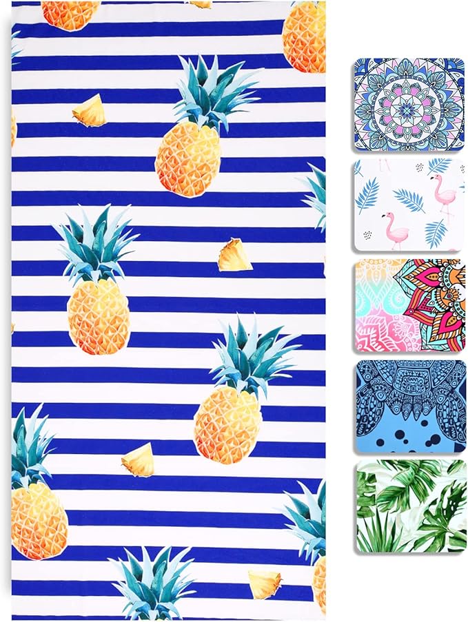 LIVILAN Oversized Striped Pineapple Beach Towel for Women Girls, 30”x60” Microfiber Thin Lightweight Super Absorbent, Quick Dry Sand Free Clearance Towel Pineapple Gifts