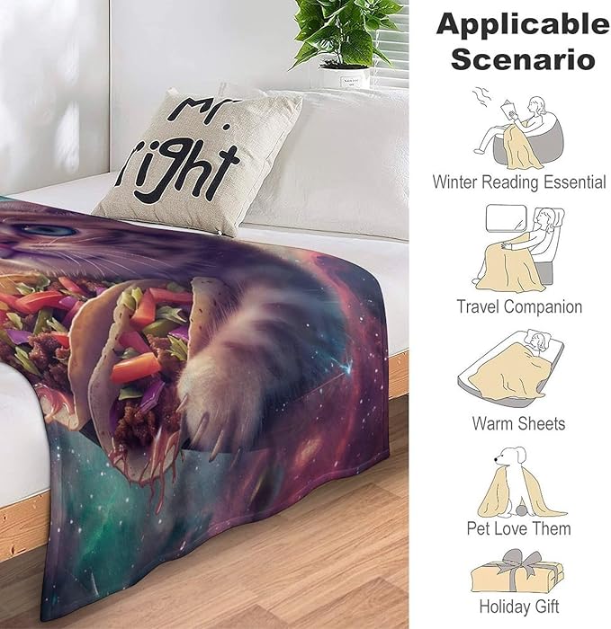 Funny Cat Print Blanket Food Taco Cute Kawaii Kitty Animal Galaxy Space Throw Blankets Gifts for Couch Sofa Bed Stuff Decor Soft Cozy Fleece Plush Warm Flannel Bedding for Lover Men Women 40"x50"