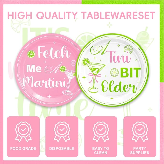 48Pcs Martini Birthday Party Supplies Margarita Disposable Plates Napkins Forks Martini Cocktail Serves 16 Baby Shower Party Decorations