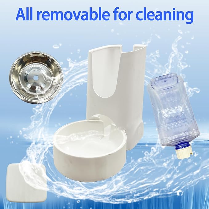 Hamiledyi Pets Automatic Gravity Feeder Dogs 2.8L Food & 4L Water Dispenser Set with Stainless Steel Bowl for Medium Big Dog Cat (White)