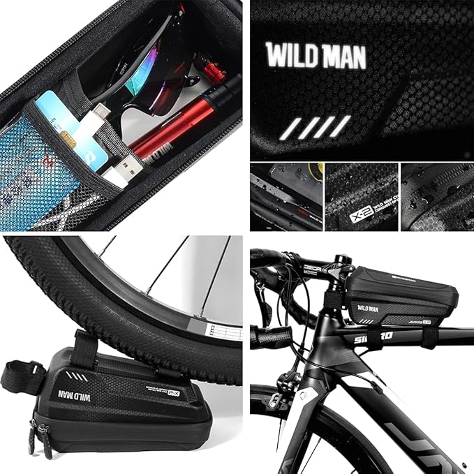 Bike Bag, Waterproof 1.5L Front Top Tube Pouch for Bicycle, Compatible with iPhone 14 13 12 Pro Max Smartphones up to 6.7'' & Most Bike Types