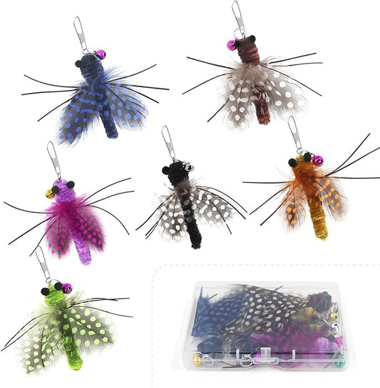SONGWAY Insect Cat Toys with Feather - 6 Pieces Cat Feather Toy Refills, Cat Toy Wand Attachments, Cat Insect Toy, Wool Cat Toys, Interactive Cat Toys for Indoor Cats