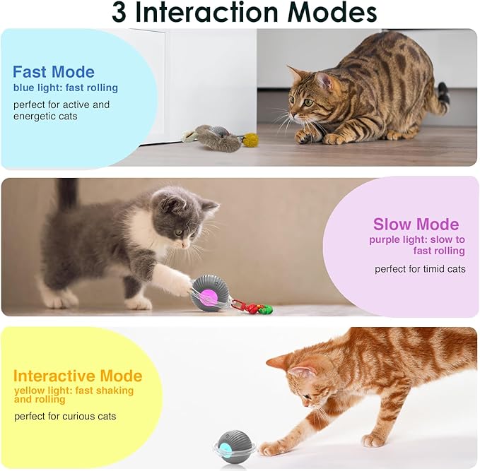 Smart Interactive Cat Toy Ball - Plush Smart Automatic Cat Toy with Light, Interactive Cat Toy for Indoor Cats, Cat Interactive Toy for Indoor Cats, USB Rechargeable, Auto On/Off(Grey)