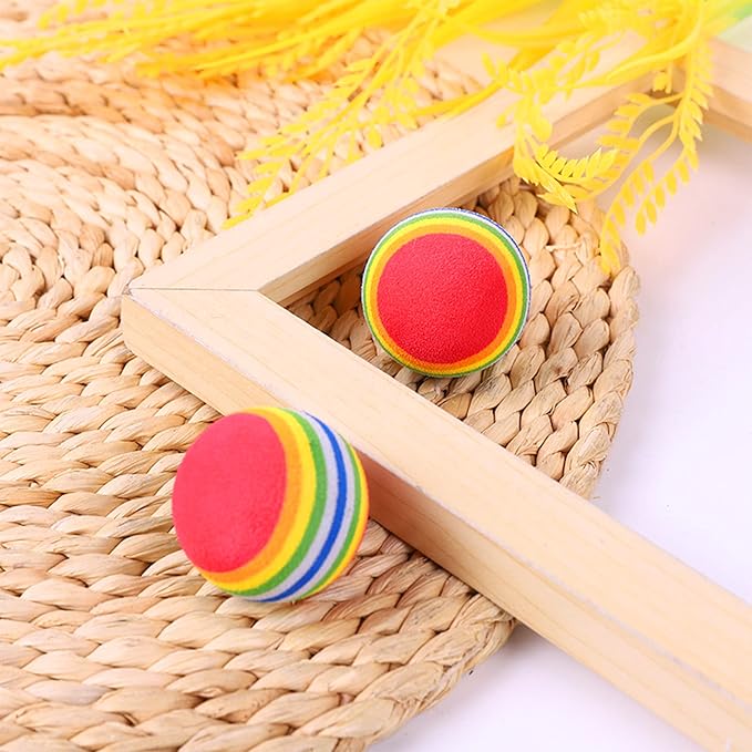 PET SHOW 50pcs 1.38" Cat Toy Balls Interactive for Indoor Cats Red Rainbow Soft EVA Foam Kittens Favorite Toys 35mm Dia. Small Dogs Puppies Toy Balls Bulk Activity Chase Quiet Play Sponge Ball