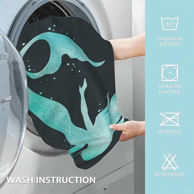 Green Mermaid Hand Towels Set of 2, Summer Sea Fish Underwater Marine Fingertip Towel, Polyester Cotton Soft Bath for Bathroom Kitchen Hotel Spa, 14"X28"