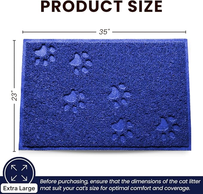 Andalus Extra Large Cat Litter Mat, Pack of 1 - Waterproof, Non-Slip & Easy to Clean Cat Litter Box Mat for Extra Efficient Pet Litter-Trapping, Blue (35” X 23”)
