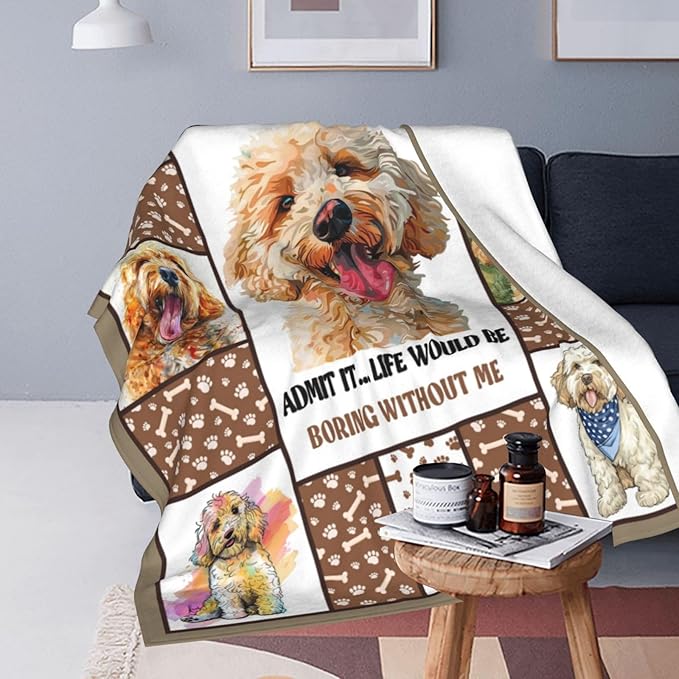 Golden Doodle Dog Blanket Goldendoodle Decor Throw Blanket Warm Soft Plush Lightweight Fleece Flannel Cute Animals Blanket Gifts for Dog Lovers Girls Boys Women Men for Winter Couch Bedding 60"X80"