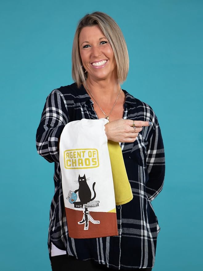 Blue Q Funny Dish Towel, The Cat - Agent of Chaos. 100% Cotton, Screen-Printed in Rich Vibrant Colors, 28" x 21"