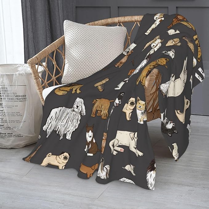 Cute Dogs Puppies Print Blanket Throw 80"x60", Plush Flannel Blankets with Dogs on It, Gifts for Kids Adults Dog Lovers People