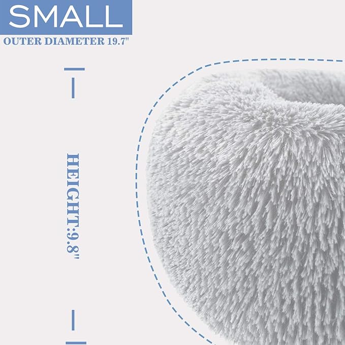 Round Donut Cat and Dog Cushion Bed, Pet Bed for Cats or Small Dogs, Anti-Slip & Water-Resistant Bottom, Super Soft Durable Fabric Pet Beds, Washable Luxury Cat & Dog Bed Light Grey 19.7'