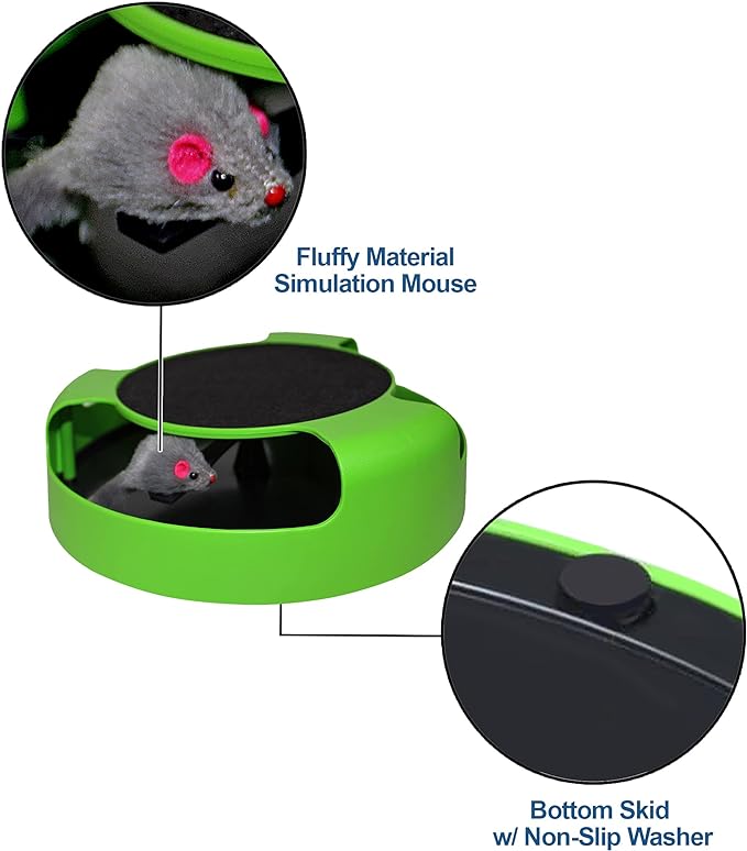 Interactive Cat Scratcher Toy with Spinning Mouse Toy for Cats, Toy with Scratching Board and Running Mouse, Fun Cat Stimulating Toy, No Batteries Required. Endless Fun for Your Kitties