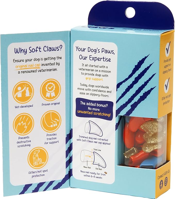 Soft Claws Nail Caps for Dogs with Non-Slip Design Made in USA - 40 Dog Nail Covers for Long-Lasting Protection of Floors and Furniture - Fourth of July (Red, Blue & Gold Sparkle), XXL