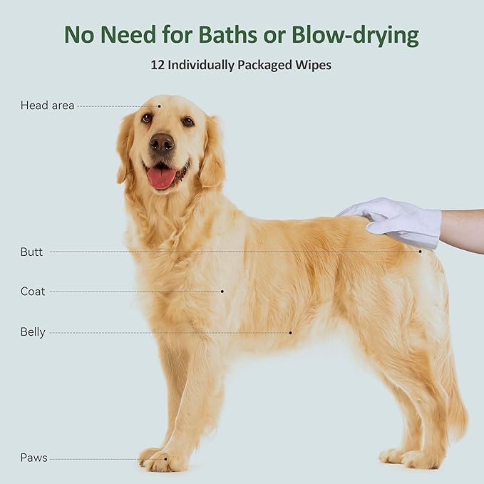 ORDORA Pet Cleaning Gloves for Dogs and Cats，Cleaning & Deodorizing Grooming Gloves, 12 Pack - All-in-One Grooming Solution for Daily Care and Travel