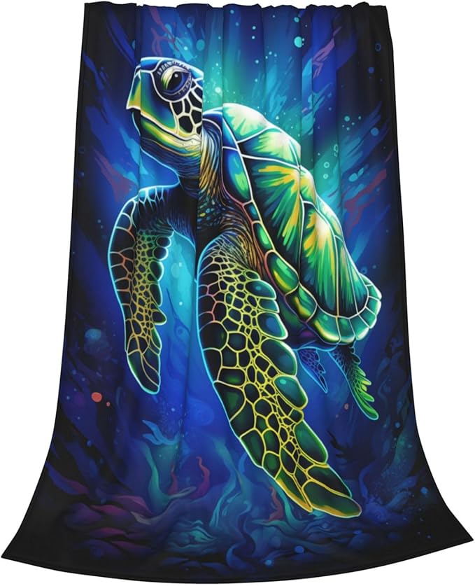 Sea Turtle Blue Blanket Turtles Shell Waves Flannel Throw Blankets for Home Decor Couch Bed Sofa Soft Fuzzy Lightweight Gifts for Kids Adult 80x60 Inches