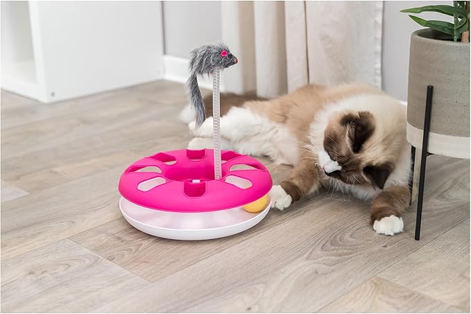 TRIXIE Crazy Circle with Plush Cat Toy on Spring, Interactive Cat Toy, Cat and Mouse Toy, Exercise Toy, Pink (Pink)