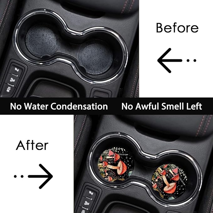 Car Coasters for Cup Holders,2 Pack Starry Night Mushroom Car Coasters,2.75" Universal Size Anti Slip Rubber Mat,Automotive Cup Holder Decal Decor Accessories,Mushroom Gifts for Women,Men,Mom