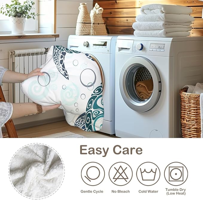 Sleepwish Sea Turtle Fleece Throw Blanket for Kids Soft Plush Aqua Blue Tortoise Sherpa Blanket for Couch Sofa Gift for Turtle Lovers, Twin (60" X 80")