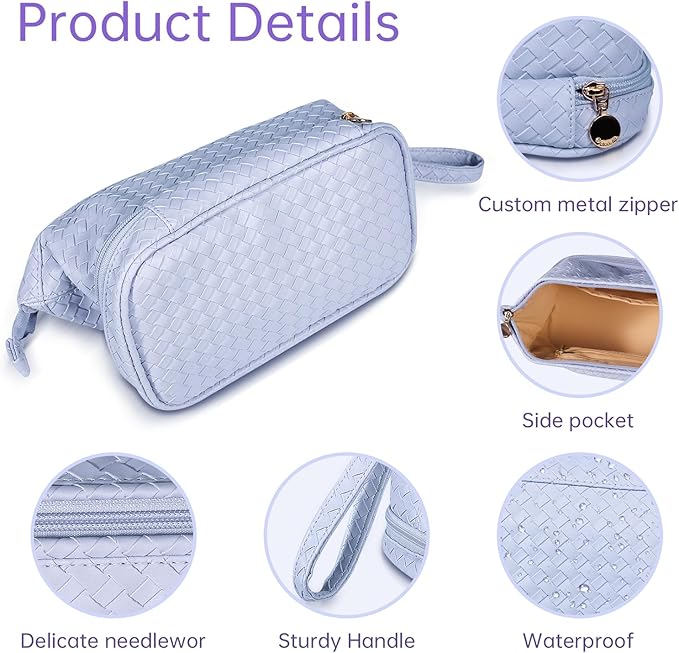 Abiudeng Large Capacity Makeup Bag Ladies Cosmetic Bag Travel Bag with Compartments Portable PU Leather Travel Makeup Bag with Handle