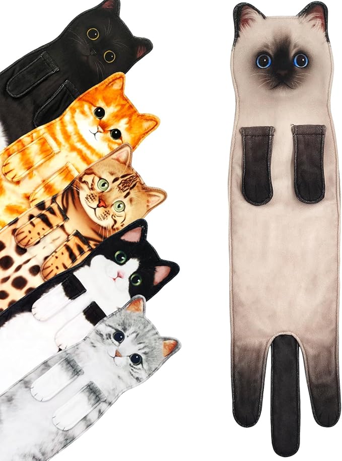 PAT JUUMG Funny Cat Hand Towels for Bathroom, Kitchen Decor: Cute Decorative, Super Absorbent Soft Hanging Towels - Women's Gift for Cat Lovers (Siamese Cat)