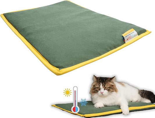 Cooling Heating Mat for Cat & Dog Small Medium Pet (16x24), 5 Layers Microwave Water Repellent No-Electric Thermal Pad Washable Non Slip Durable Solid Warming Gel Bed (Khaki)