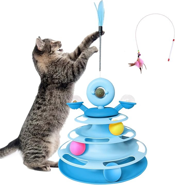 Interactive Cat Toy Kitten Toys Cat Toys with Catnip Balls Cat Toys for Indoor Cats Cat Ball Toy Cat Toys for Bored Indoor Adult Cats Blue
