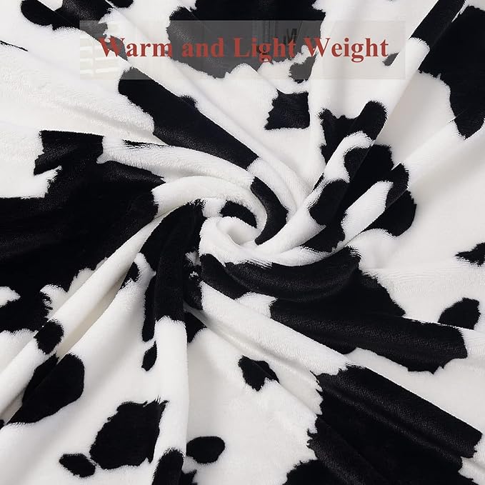 Cow Print Blanket | Soft Cozy Plush Fleece Western Cow Blankets | Couch Sofa Bed Cow Blankets Throws | Gifts for Woman Twin Girls Boys Teens Birthday Valentine's Day 60"x80" Blackcow