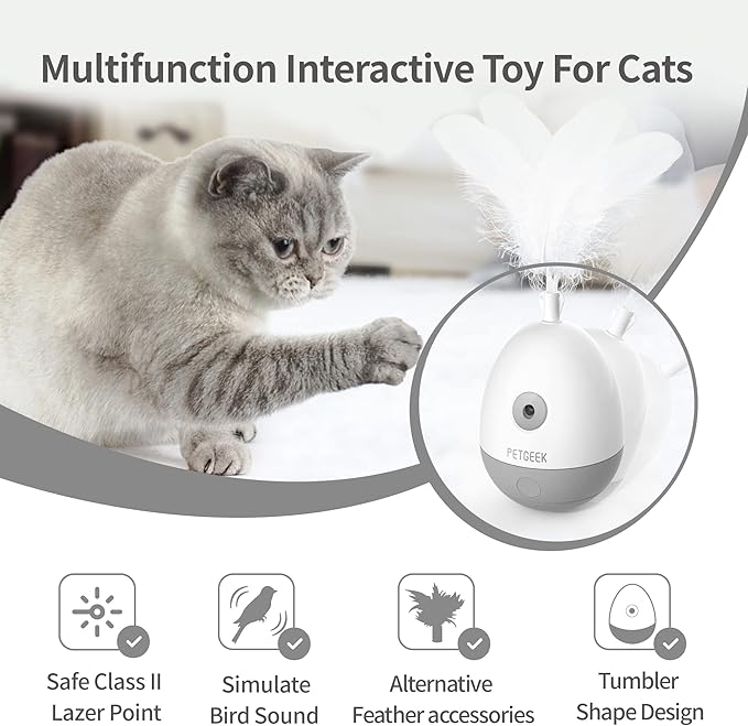 PETGEEK Laser Pointer Cat Toy Interactive Cat Toy for Indoor Cat Toys, Cat Laser Toy with Bird Squeaky, Cat Toy with Cat Wand Replacement, Best Gift for Birthday, Thanksgiving, Christmas, New Year