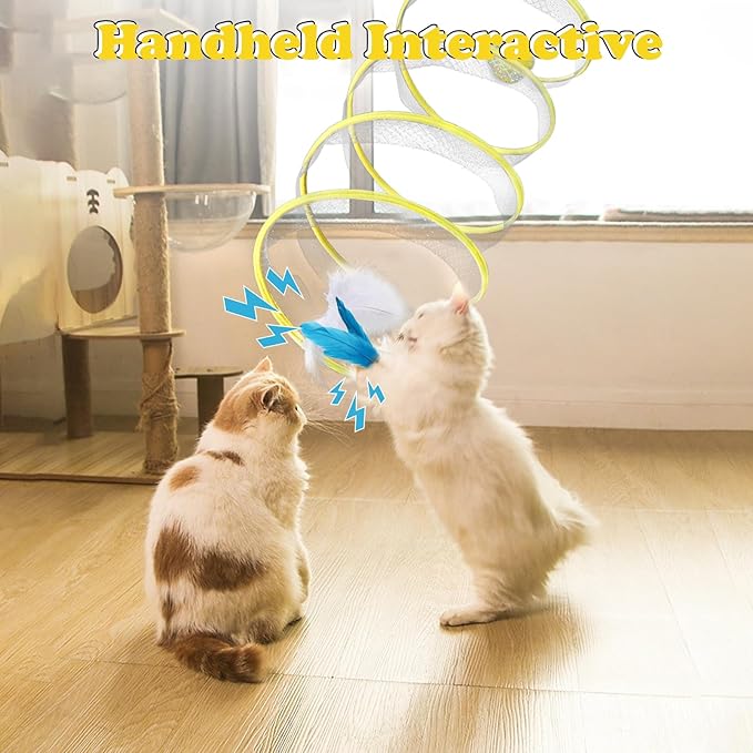 BUSOHA 4 in 1 Cat Tunnels for Indoor Cats, Assumption Cat Tunnel, Foldable Cat Spring Toy, Cat Interactive Toys, Replacement Cat Feather Toy