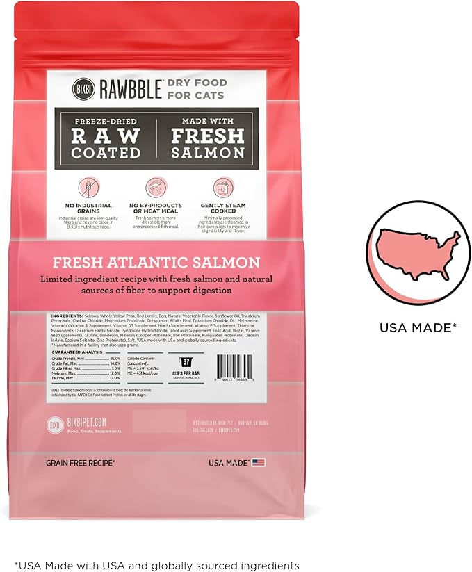 BIXBI Rawbble Dry Food Salmon Recipe for Cats, 10lb