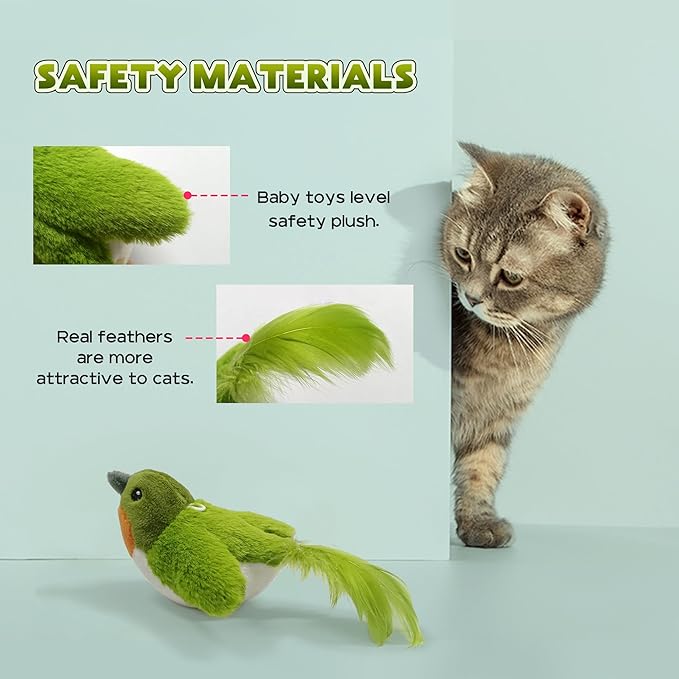 LEWISER Cat Toys Chirp Chickadee, Interactive Cat Feather Toys, Retractable Cat Teaser Toy, Hanging Toys for Indoor Cats Exercise, Kitten Kitty Fun Mental Physical Toys, Green (1 Pack)